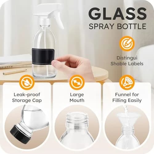 Tecohouse Glass Spray Bottles 8oz | Eco-Friendly Reusable Clear Glass Spray Bottles thumbnail 5