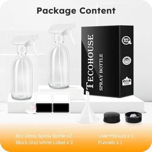 Tecohouse Glass Spray Bottles 8oz | Eco-Friendly Reusable Clear Glass Spray Bottles thumbnail 7