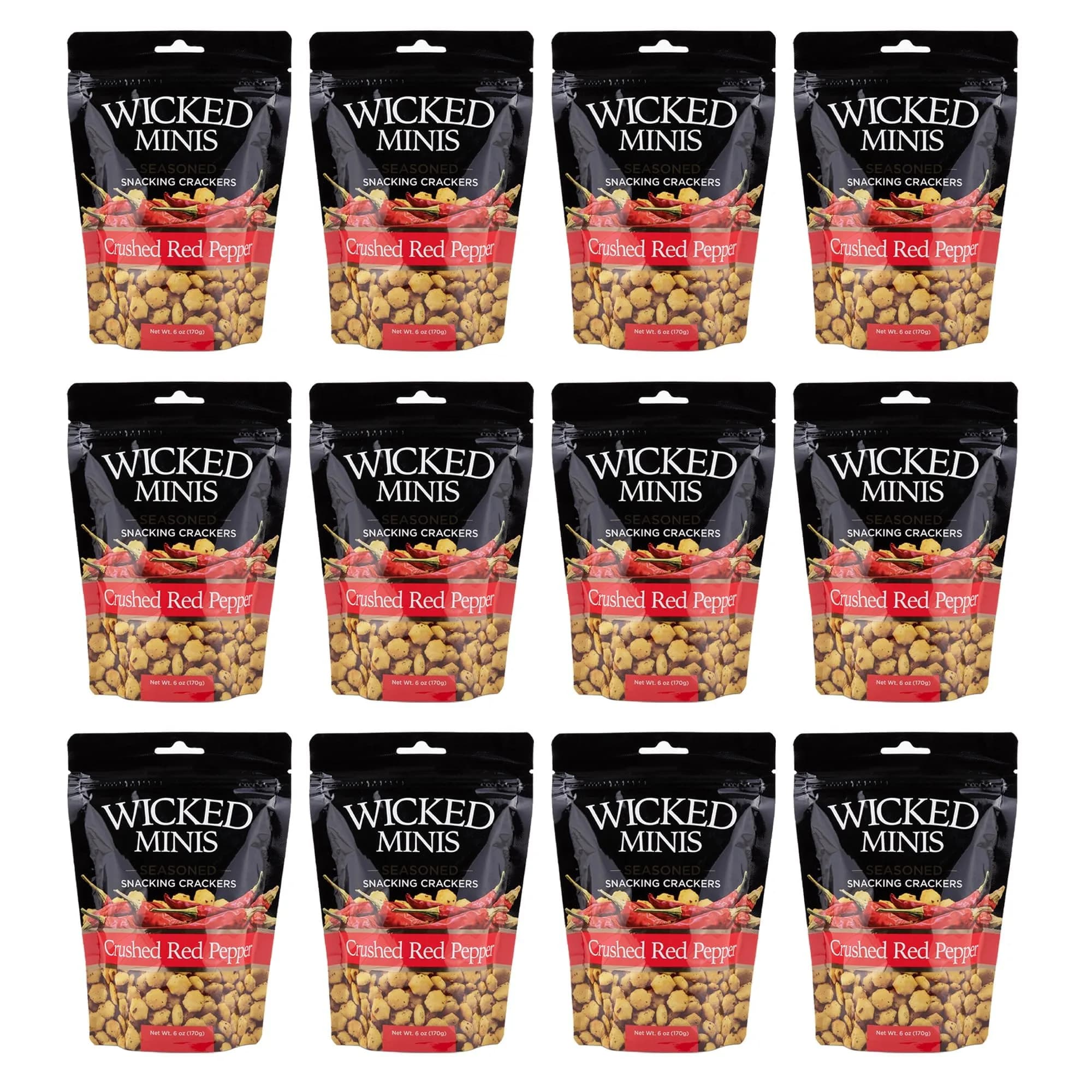 Wicked Mix Soup & Oyster Crackers - Saltine & Salted Flavored Mini Puffed Soup, Savory Snacking Mix, Seasoned Croutons Salad Toppers, Crackers for Chili 6oz (Crushed Red Pepper, Pack of 12)