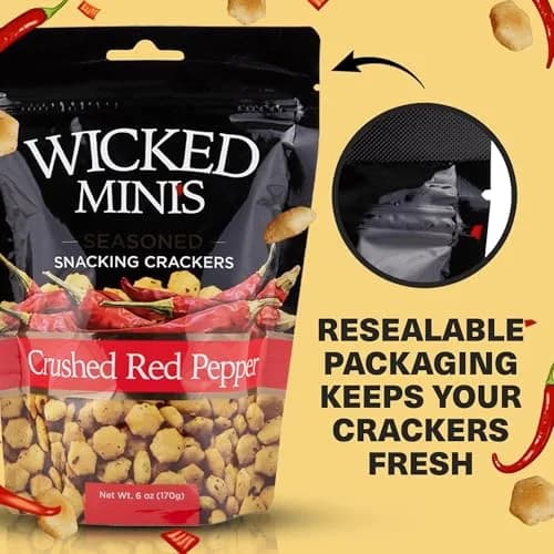Wicked Mix Soup & Oyster Crackers - Saltine & Salted Flavored Mini Puffed Soup, Savory Snacking Mix, Seasoned Croutons Salad Toppers, Crackers for Chili 6oz (Crushed Red Pepper, Pack of 12) thumbnail 5