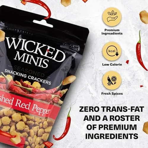 Wicked Mix Soup & Oyster Crackers - Saltine & Salted Flavored Mini Puffed Soup, Savory Snacking Mix, Seasoned Croutons Salad Toppers, Crackers for Chili 6oz (Crushed Red Pepper, Pack of 12) thumbnail 3