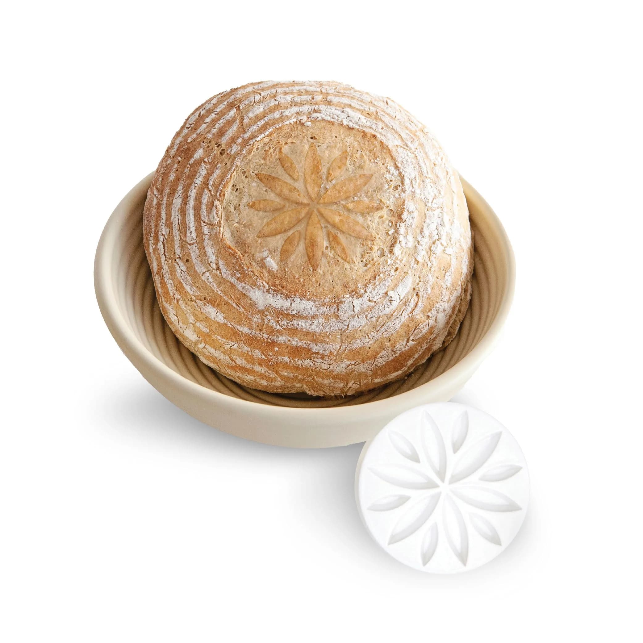 Talisman Designs Bread Proofing Basket with Embosser | 9-Inch Round Dough Rising Bowl | Perfect Crust & Artisan Loaves — Proofing Basket & Decorating Embosser