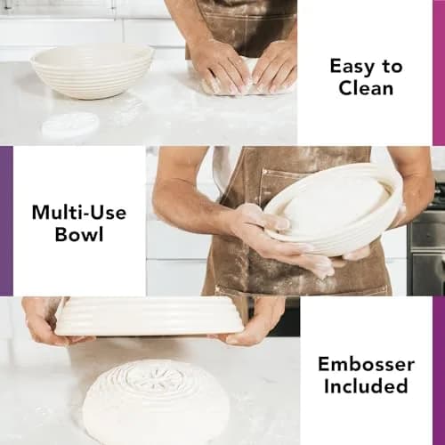 Talisman Designs Bread Proofing Basket with Embosser | 9-Inch Round Dough Rising Bowl | Perfect Crust & Artisan Loaves thumbnail 4