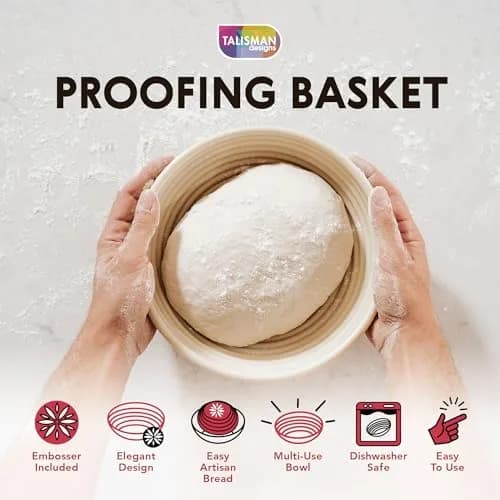 Talisman Designs Bread Proofing Basket with Embosser | 9-Inch Round Dough Rising Bowl | Perfect Crust & Artisan Loaves thumbnail 5