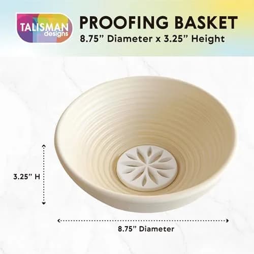 Talisman Designs Bread Proofing Basket with Embosser | 9-Inch Round Dough Rising Bowl | Perfect Crust & Artisan Loaves thumbnail 2