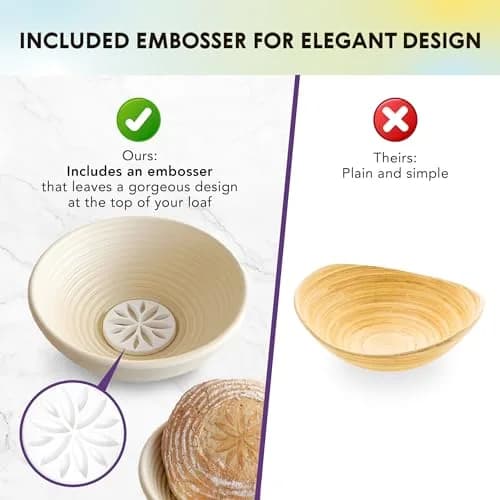 Talisman Designs Bread Proofing Basket with Embosser | 9-Inch Round Dough Rising Bowl | Perfect Crust & Artisan Loaves thumbnail 3