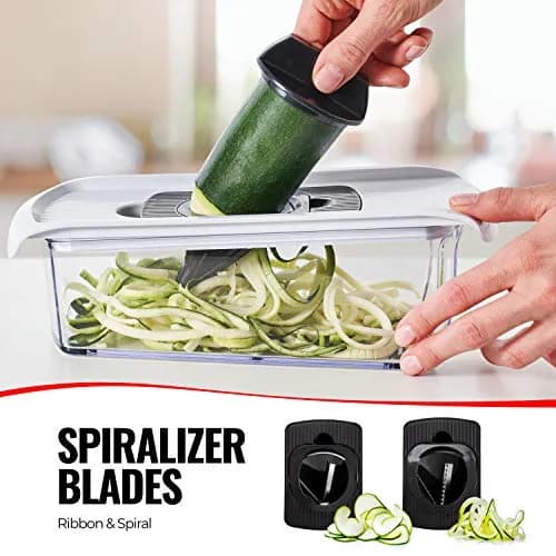 Fullstar 11-in-1 Mandoline Slicer & Food Chopper with Safety Glove (White/Black) | Versatile Kitchen Gadget for Slicing, Grating, Spiralizing thumbnail 6