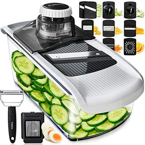 Fullstar 11-in-1 Mandoline Slicer & Food Chopper with Safety Glove (White/Black) | Versatile Kitchen Gadget for Slicing, Grating, Spiralizing thumbnail 1