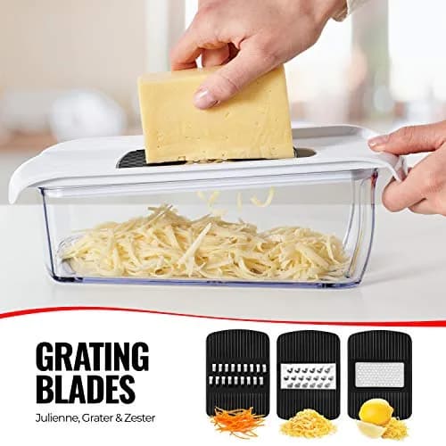 Fullstar 11-in-1 Mandoline Slicer & Food Chopper with Safety Glove (White/Black) | Versatile Kitchen Gadget for Slicing, Grating, Spiralizing thumbnail 7