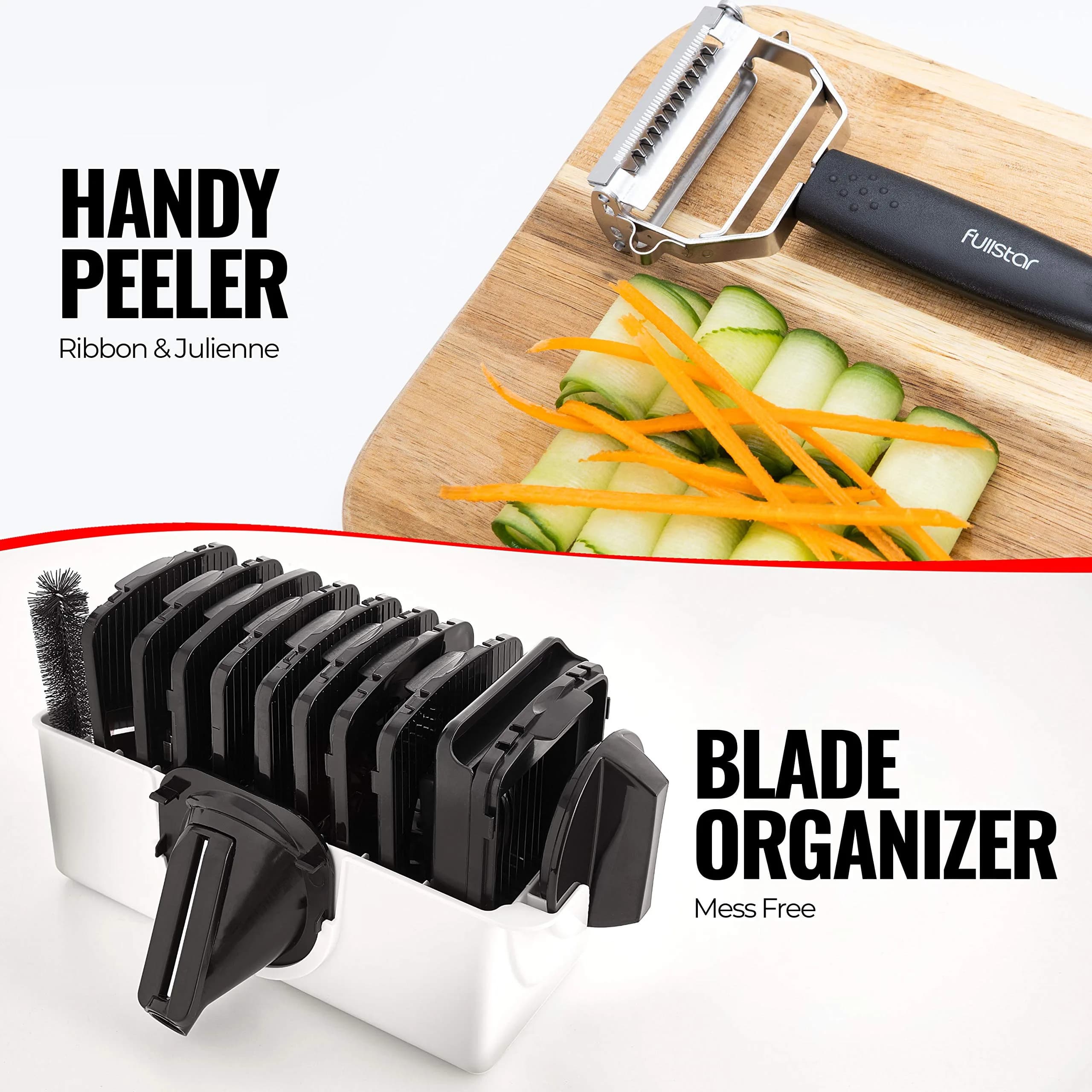 Fullstar 11-in-1 Mandoline Slicer & Food Chopper with Safety Glove (White/Black) | Versatile Kitchen Gadget for Slicing, Grating, Spiralizing - view 8