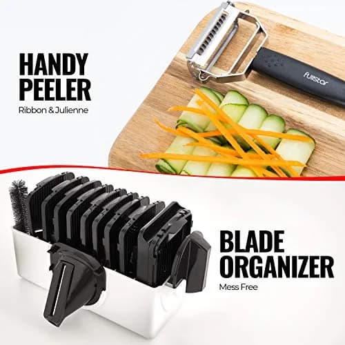 Fullstar 11-in-1 Mandoline Slicer & Food Chopper with Safety Glove (White/Black) | Versatile Kitchen Gadget for Slicing, Grating, Spiralizing thumbnail 8