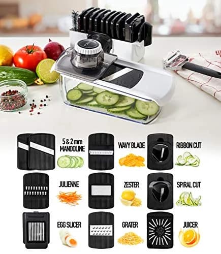 Fullstar 11-in-1 Mandoline Slicer & Food Chopper with Safety Glove (White/Black) | Versatile Kitchen Gadget for Slicing, Grating, Spiralizing thumbnail 3