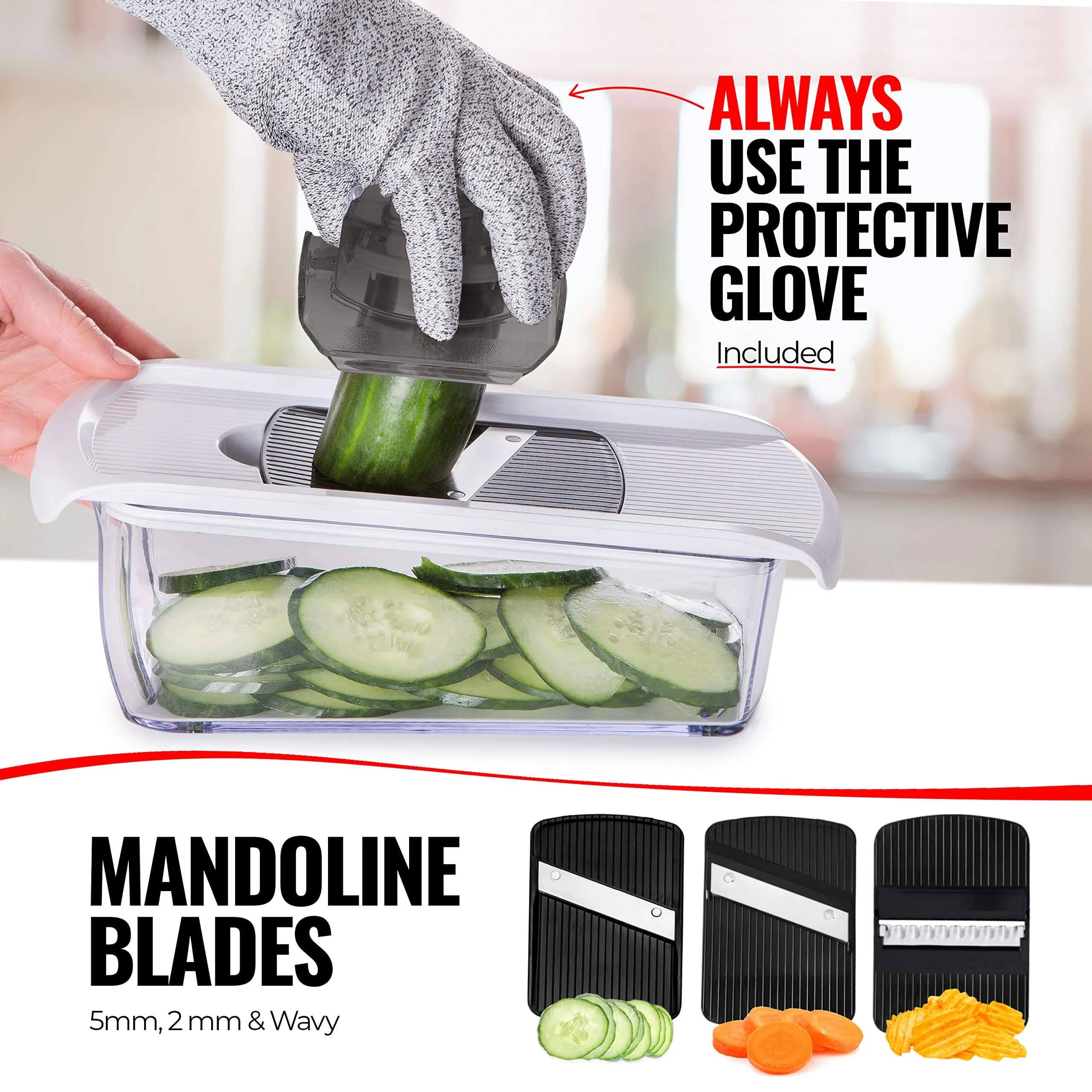Fullstar 11-in-1 Mandoline Slicer & Food Chopper with Safety Glove (White/Black) | Versatile Kitchen Gadget for Slicing, Grating, Spiralizing - view 4