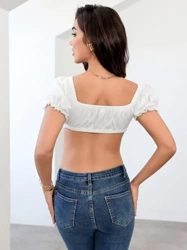 SweatyRocks Women's V Neck Crop Top Tie Front Short Sleeve | Sexy Summer Casual thumbnail 2
