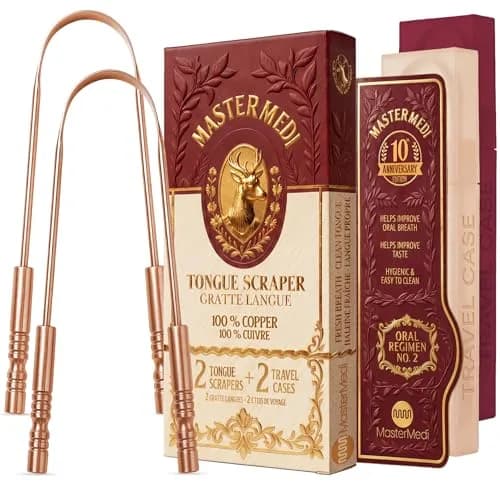 MasterMedi Copper Tongue Scraper Set of 2 with Travel Case | Ayurvedic Oral Care for Fresh Breath thumbnail 1