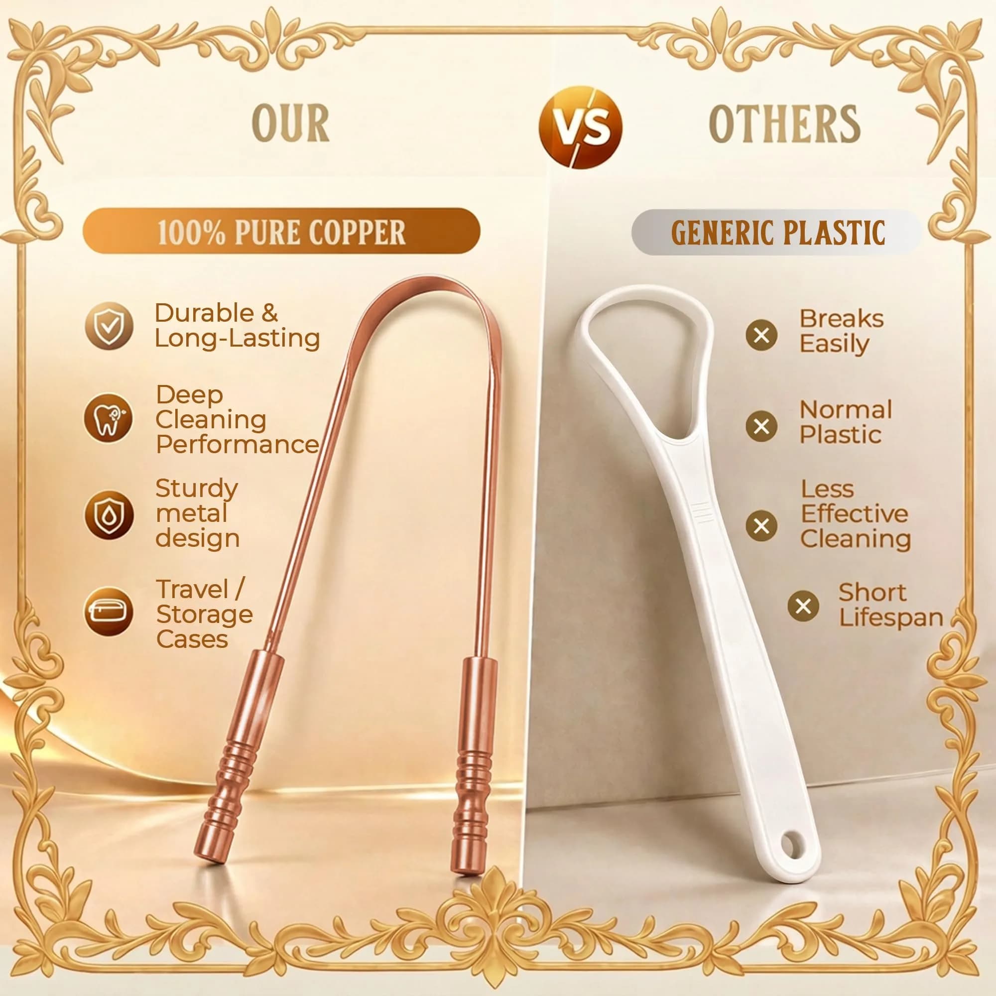 MasterMedi Copper Tongue Scraper Set of 2 with Travel Case | Ayurvedic Oral Care for Fresh Breath - view 5