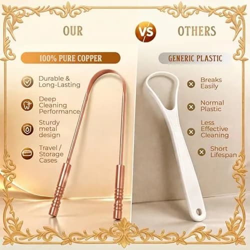 MasterMedi Copper Tongue Scraper Set of 2 with Travel Case | Ayurvedic Oral Care for Fresh Breath thumbnail 5