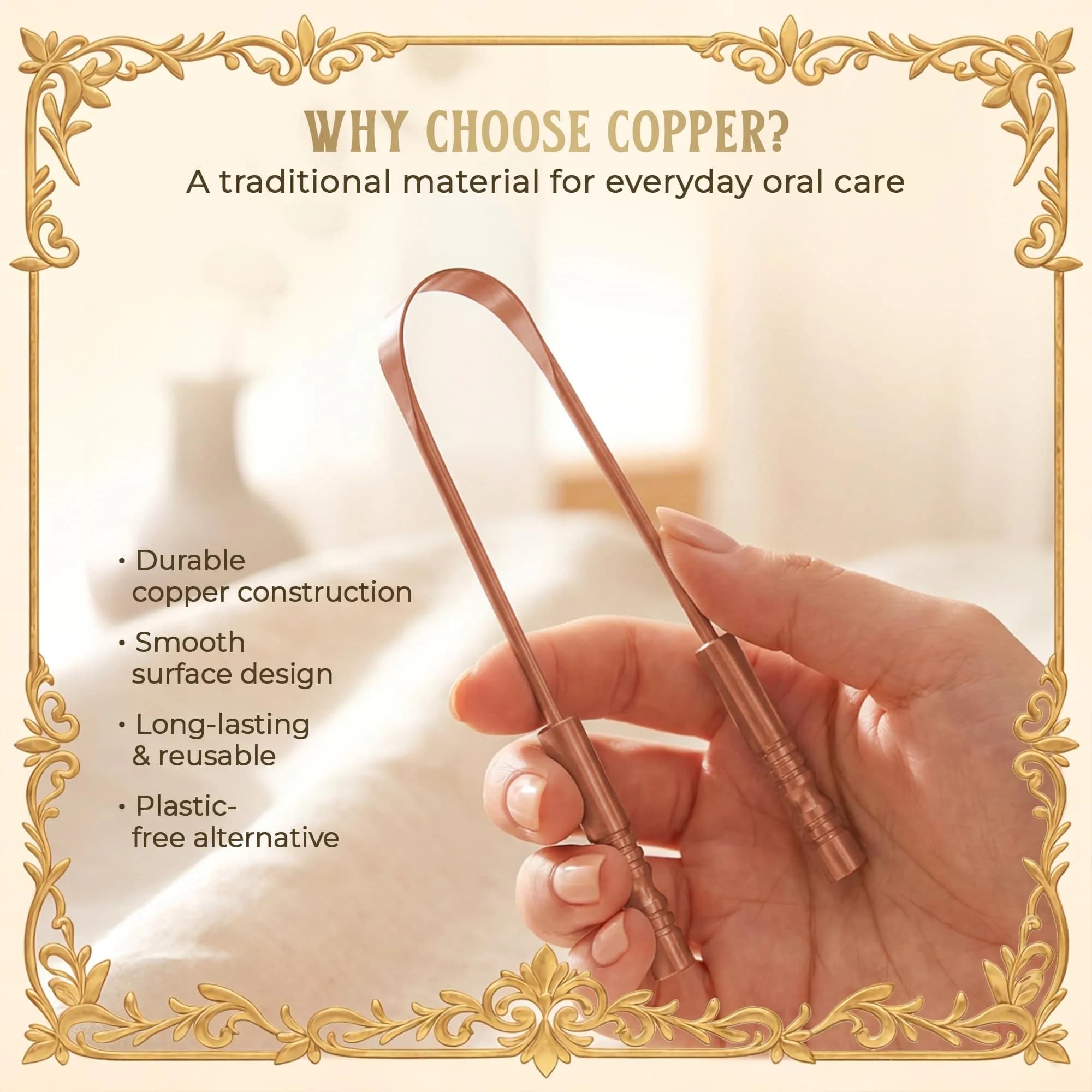 MasterMedi Copper Tongue Scraper Set of 2 with Travel Case | Ayurvedic Oral Care for Fresh Breath - view 4