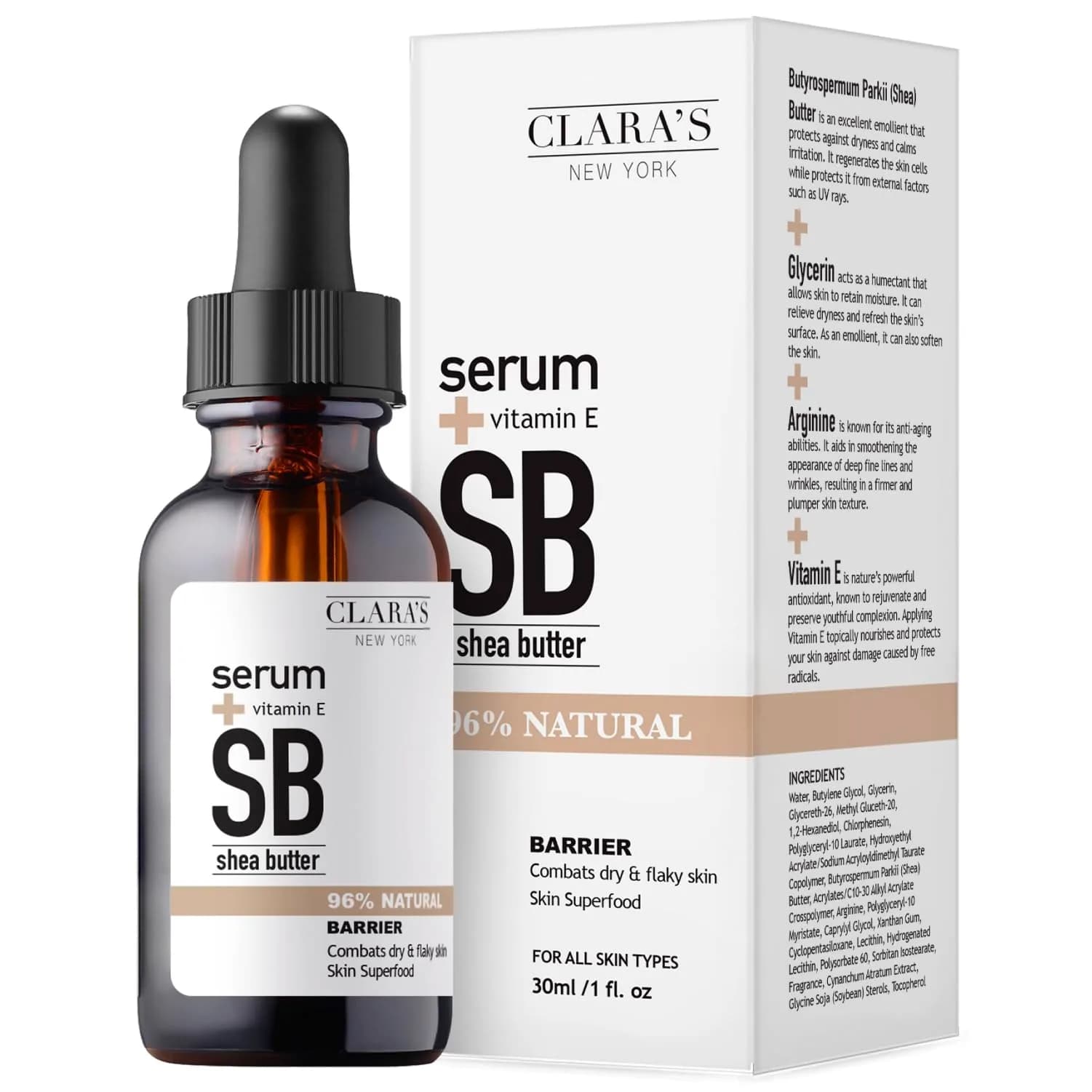 CLARA'S NEW YORK Shea Butter Facial Serum with Vitamin E 30ml | Hydrating & Soothing Daily Face Serum