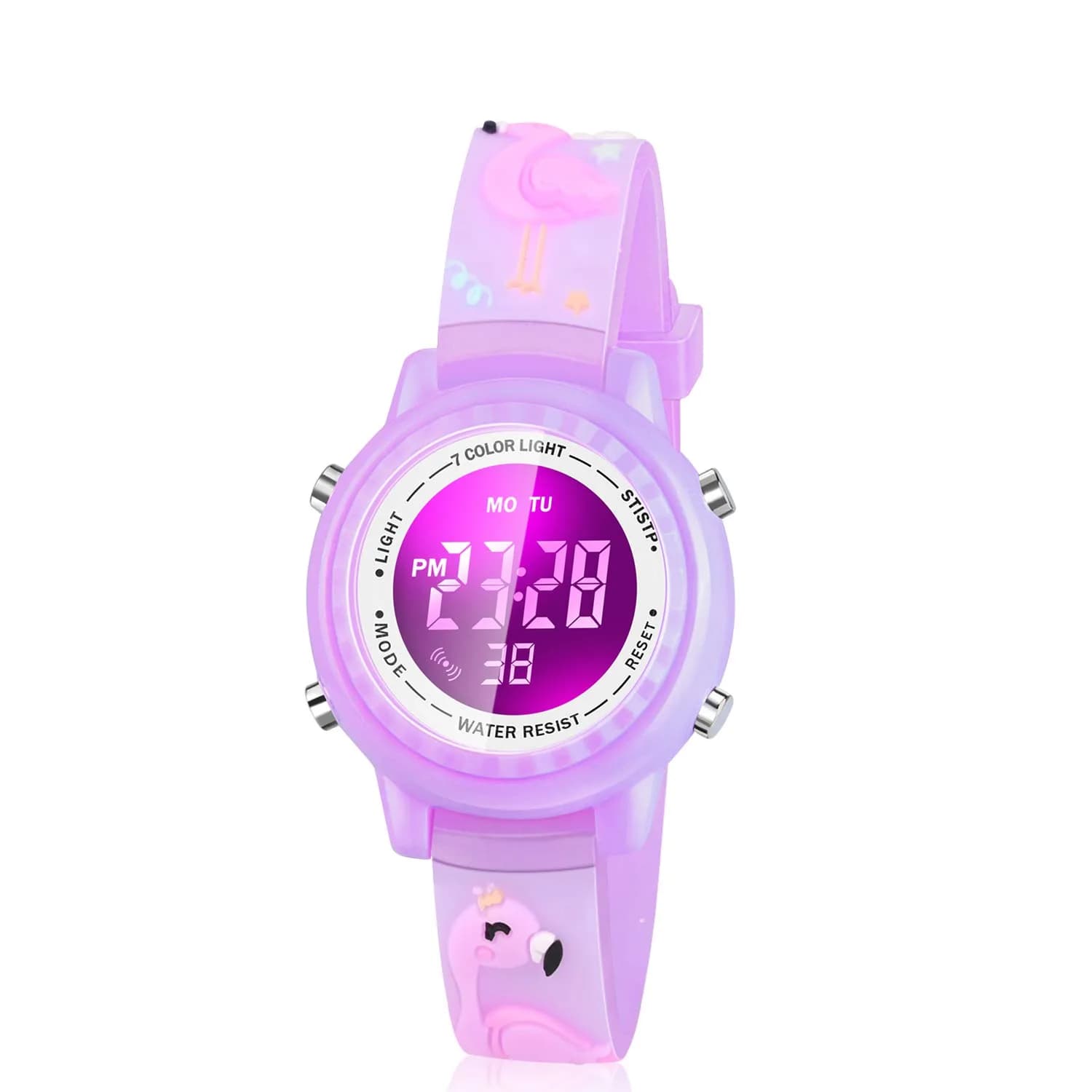 Viposoon Kids Watch Flamingo Purple 35mm (1.4in) | Fun 3D Cartoon Design for Girls Ages 4-8