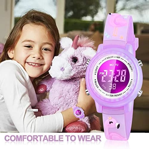 Viposoon Kids Watch Flamingo Purple 35mm (1.4in) | Fun 3D Cartoon Design for Girls Ages 4-8 thumbnail 5