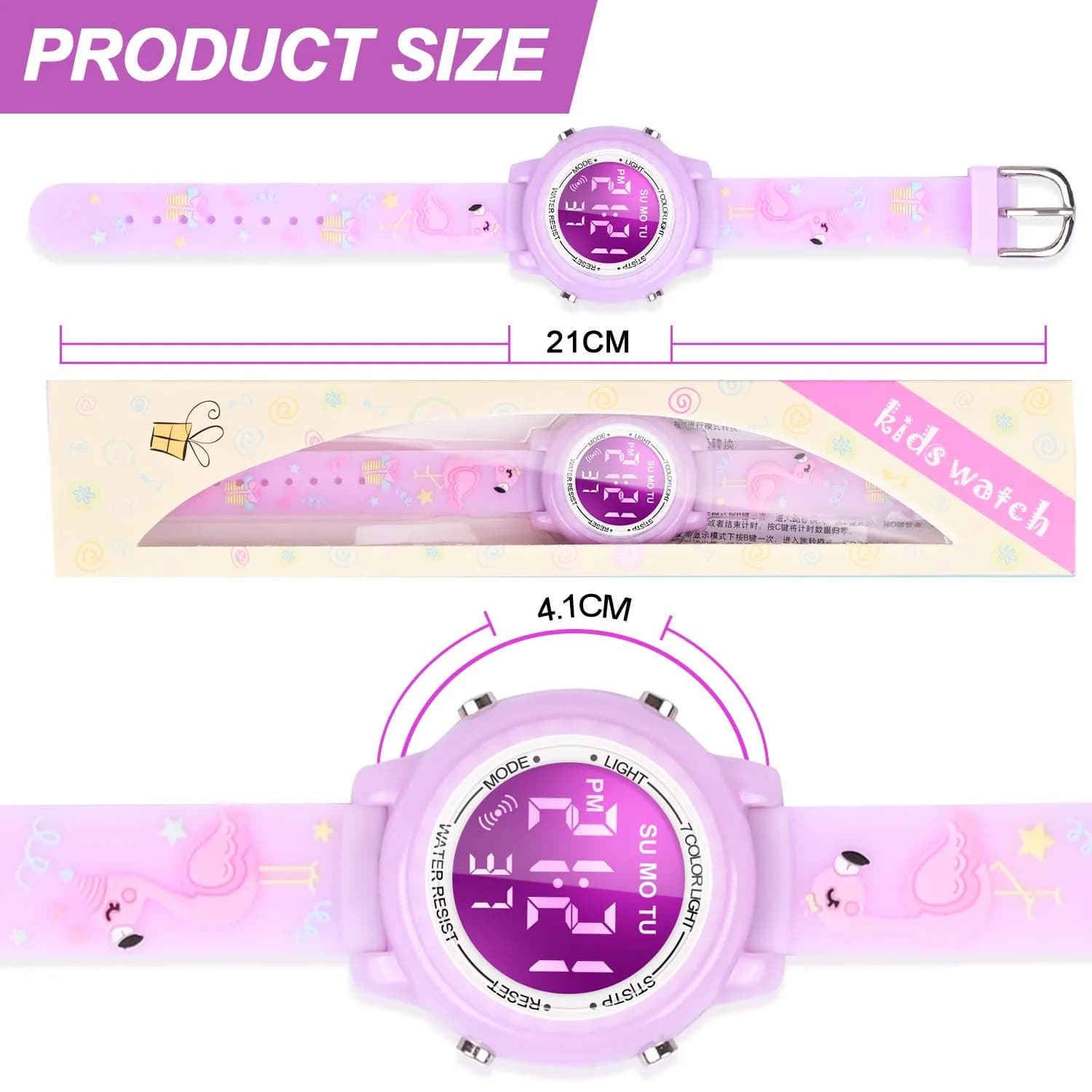 Viposoon Kids Watch Flamingo Purple 35mm (1.4in) | Fun 3D Cartoon Design for Girls Ages 4-8 - view 6