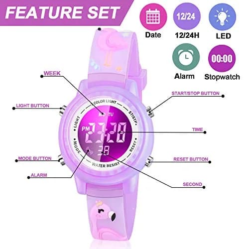 Viposoon Kids Watch Flamingo Purple 35mm (1.4in) | Fun 3D Cartoon Design for Girls Ages 4-8 thumbnail 2