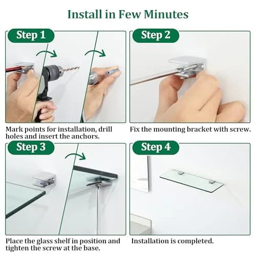 SAYAYO Glass Shelf Brackets Adjustable for 6-10 mm Shelf | Durable Chrome Finish thumbnail 7