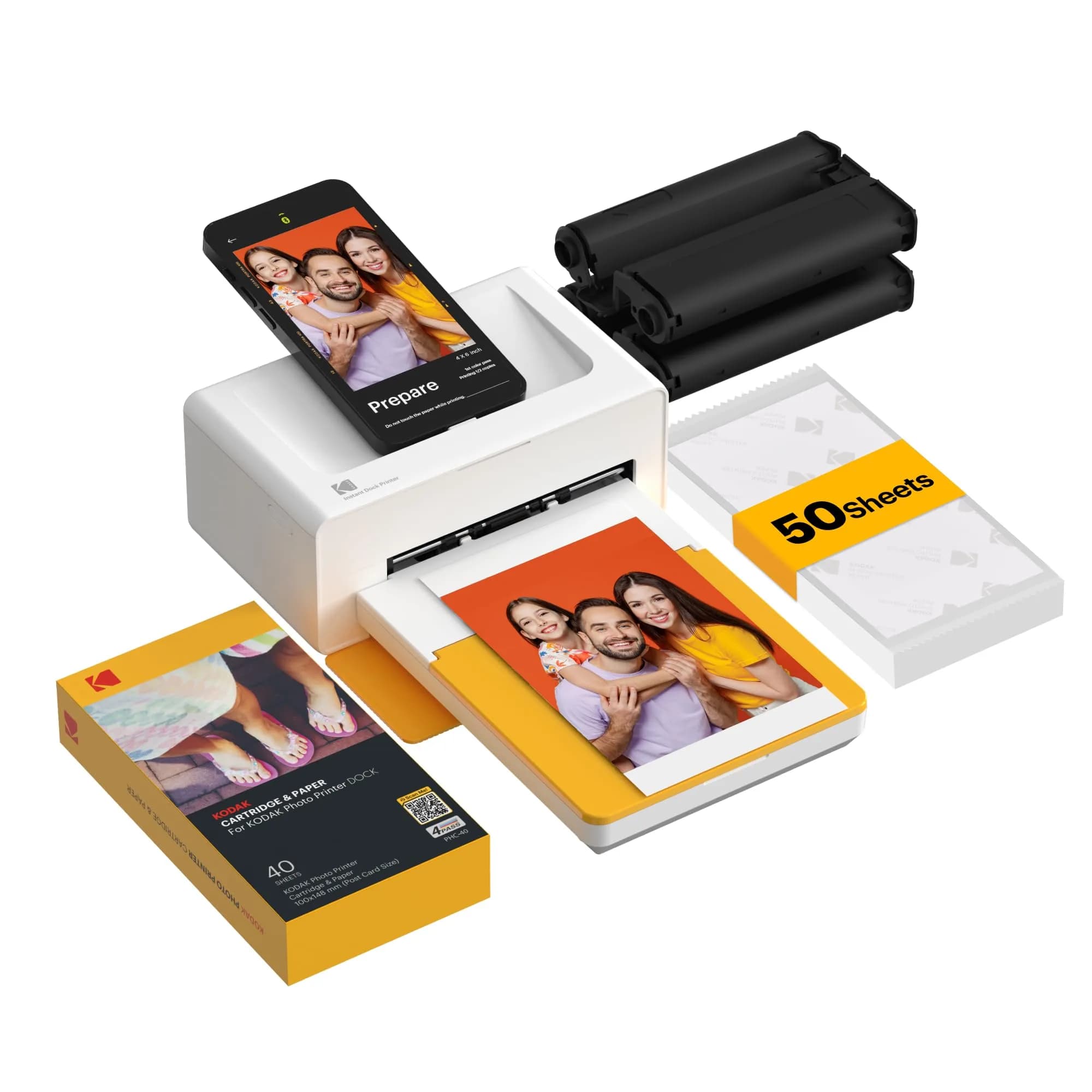 KODAK Dock Plus 4x6 Photo Printer with Docking Station & 50 Sheets | Smartphone Compatible, 4PASS Dye Sublimation, Water & Fade Resistant — Printer + 50 Sheets