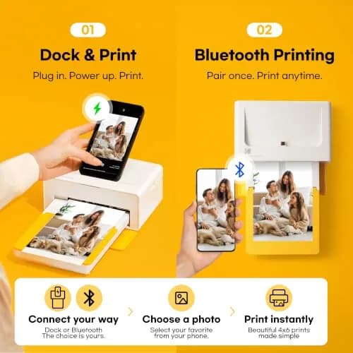 KODAK Dock Plus 4x6 Photo Printer with Docking Station & 50 Sheets | Smartphone Compatible, 4PASS Dye Sublimation, Water & Fade Resistant thumbnail 3