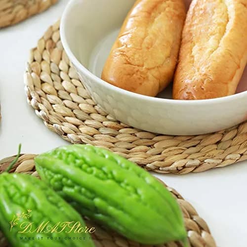 DMATSTORE Water Hyacinth Placemats - Round Woven Placemats - Trivets for Hot Dishes (Seagrass11.8-6pcs) | Rustic Heat-Resistant Table Decor thumbnail 4