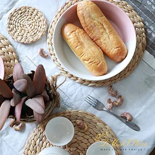 DMATSTORE Water Hyacinth Placemats - Round Woven Placemats - Trivets for Hot Dishes (Seagrass11.8-6pcs) | Rustic Heat-Resistant Table Decor thumbnail 7