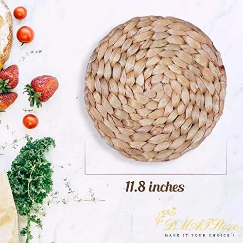 DMATSTORE Water Hyacinth Placemats - Round Woven Placemats - Trivets for Hot Dishes (Seagrass11.8-6pcs) | Rustic Heat-Resistant Table Decor thumbnail 2
