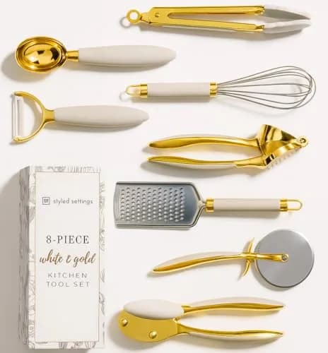 Styled Settings White & Gold Cooking Utensils Set, 8-Piece | Glamorous Kitchen Tools for Modern Homes thumbnail 1