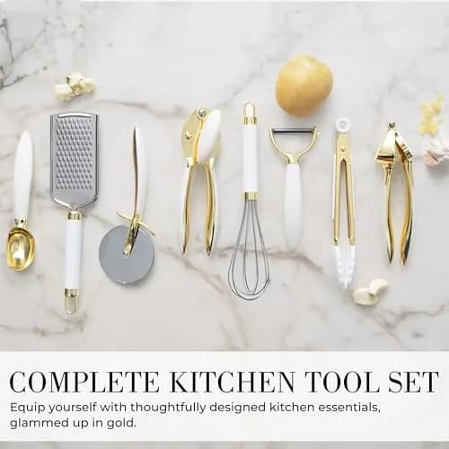 Styled Settings White & Gold Cooking Utensils Set, 8-Piece | Glamorous Kitchen Tools for Modern Homes thumbnail 4