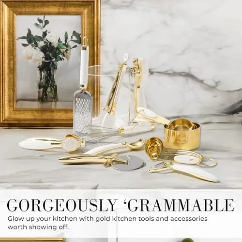 Styled Settings White & Gold Cooking Utensils Set, 8-Piece | Glamorous Kitchen Tools for Modern Homes thumbnail 5