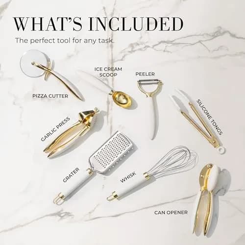Styled Settings White & Gold Cooking Utensils Set, 8-Piece | Glamorous Kitchen Tools for Modern Homes thumbnail 2