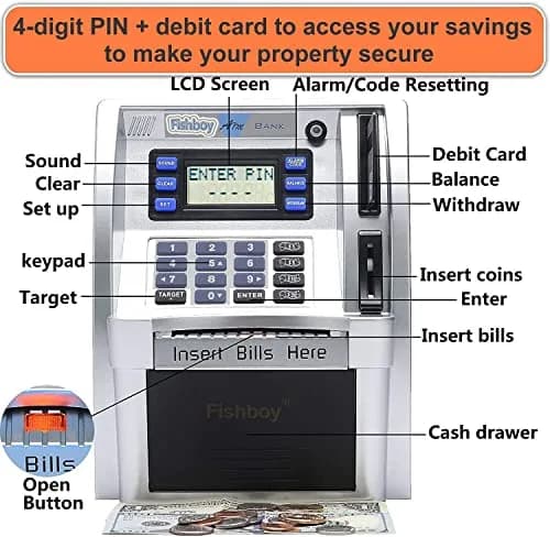 Fishboy ATM Piggy Bank for Kids with Power-Off Memory & Debit Card | Real Money Saving Toy thumbnail 4