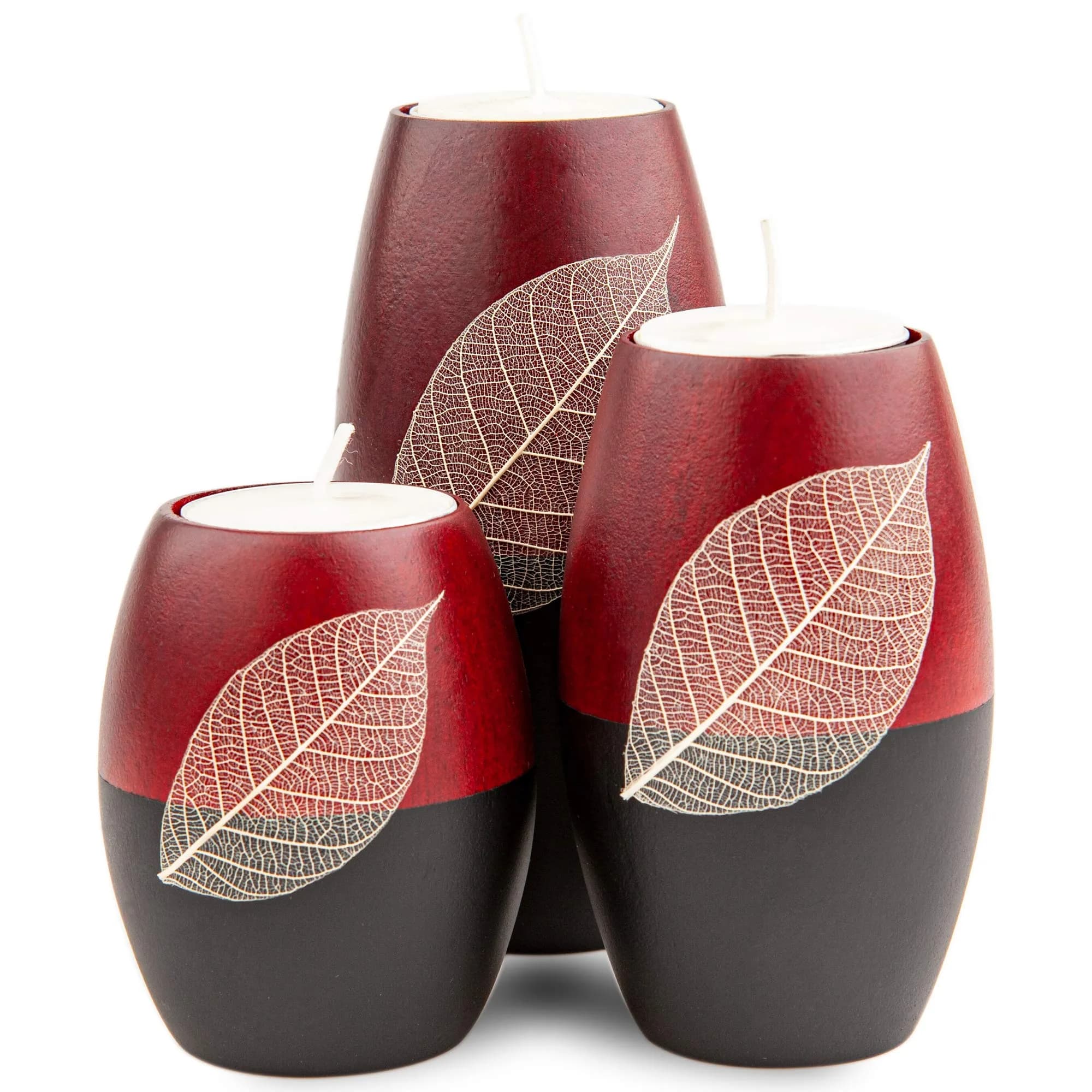 IYARA CRAFT 3 Wooden Candle Holders Rugby Shape | Rustic & Modern Decor