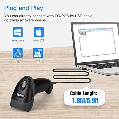 Eyoyo EY-H2 Handheld USB Wired 2D Barcode Scanner 16cm (6.29in) | POS Mobile Payment Reader thumbnail 3