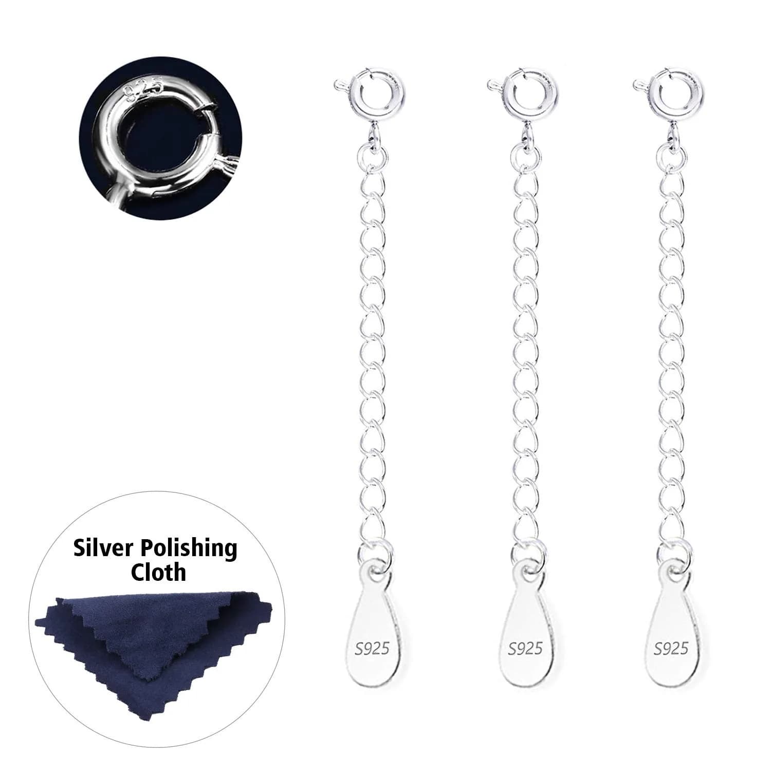 ALEXCRAFT Sterling Silver Jewelry Finding Extender Chain 2 inch | Durable, Allergy-Free, Perfect for Jewelry Making