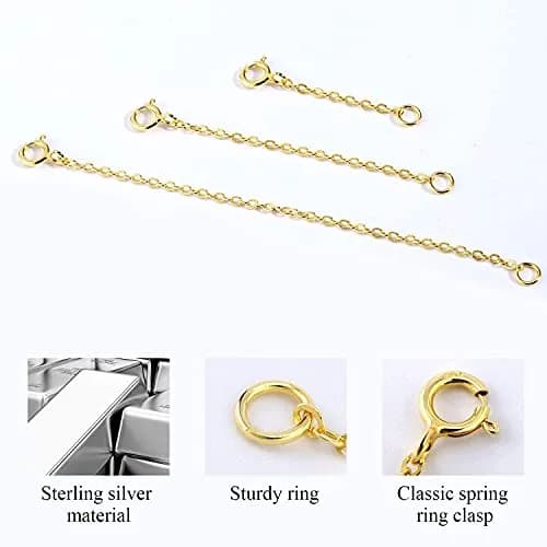 ALEXCRAFT 14K Gold Necklace Extender 925 Sterling Silver Chain Extension 1 2 3 inch | Jewelry Making thumbnail 2