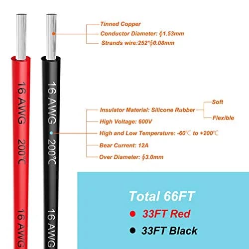 Haerkn 16 AWG Silicone Wire 2 Colors 66 ft (33m) | Ultra Flexible Tinned Copper thumbnail 2