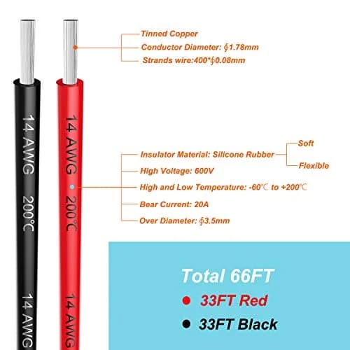 Haerkn 14 AWG Silicone Wire Cable 20.12 m (66 ft) | 600V High Temp Tinned Copper thumbnail 2