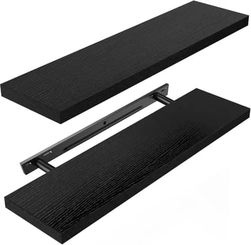 AMADA HOMEFURNISHING 24 Inch Floating Shelves with Invisible Brackets | Modern Faux Wood Wall Storage (70-120 chars) thumbnail 1