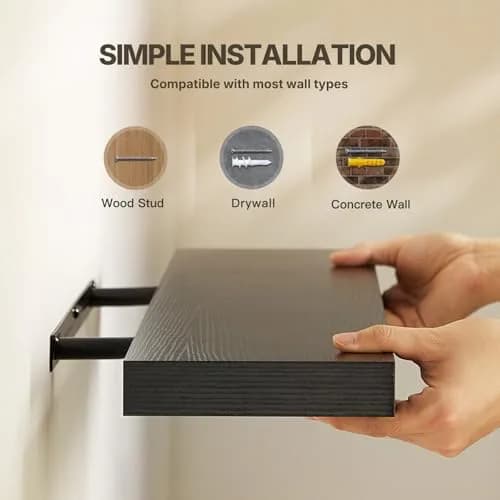 AMADA HOMEFURNISHING 24 Inch Floating Shelves with Invisible Brackets | Modern Faux Wood Wall Storage (70-120 chars) thumbnail 6