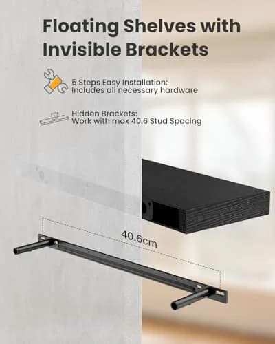 AMADA HOMEFURNISHING 24 Inch Floating Shelves with Invisible Brackets | Modern Faux Wood Wall Storage (70-120 chars) thumbnail 9