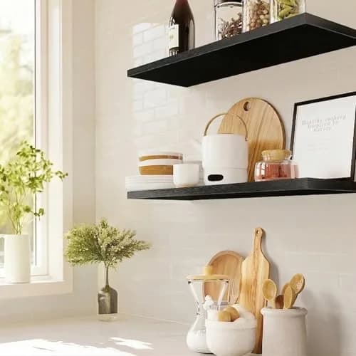 AMADA HOMEFURNISHING 24 Inch Floating Shelves with Invisible Brackets | Modern Faux Wood Wall Storage (70-120 chars) thumbnail 3