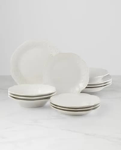 Lenox French Perle 12-Piece White Stoneware Dinnerware Set | Service for 4 thumbnail 5