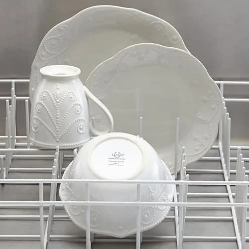 Lenox French Perle 12-Piece White Stoneware Dinnerware Set | Service for 4 thumbnail 8